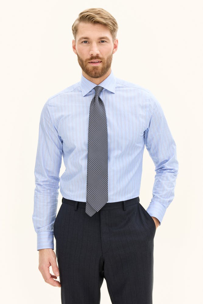 Slim Fit Cut Away Stripete Skjorte