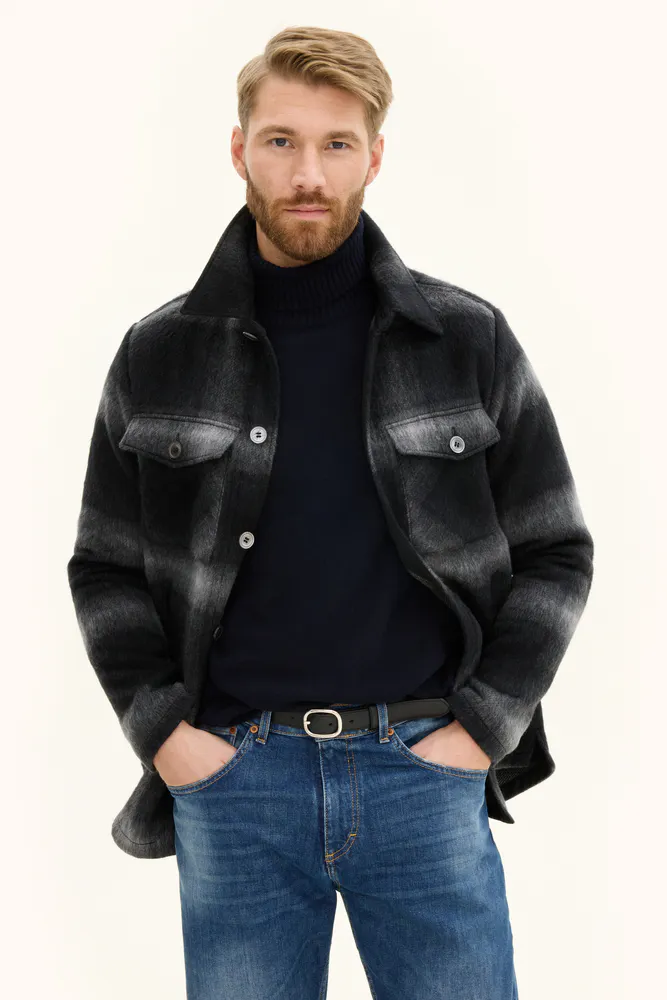 Regular Fit Brushed Checked Wool Overshirt