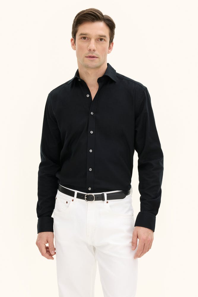 Regular Fit Cut Away Børstet Flanellskjorte