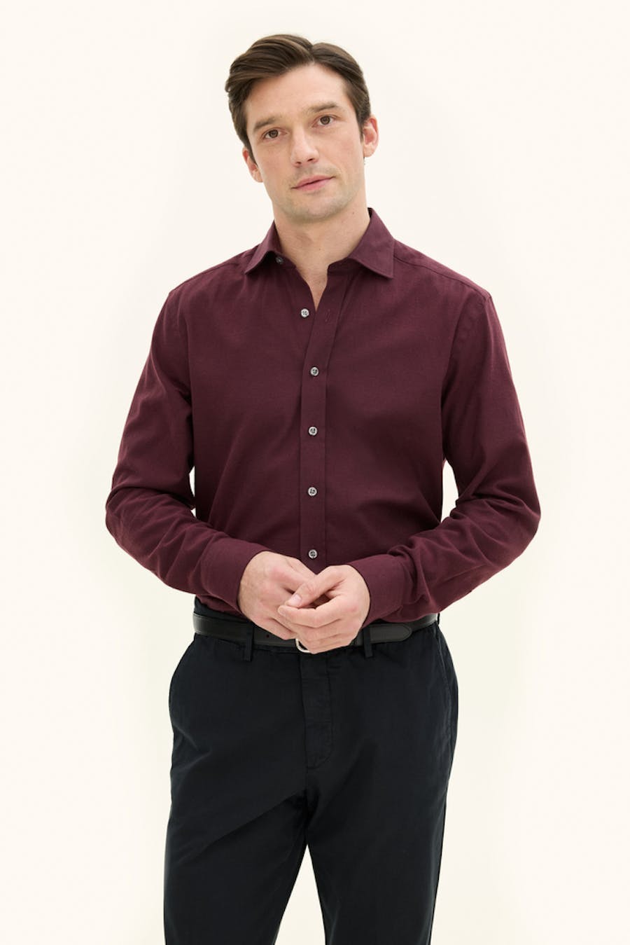 Regular Fit Cut Away Børstet Flanellskjorte