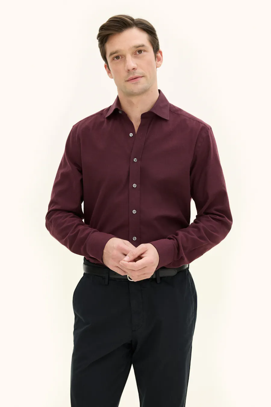 Regular Fit Cut Away Børstet Flannelskjorte