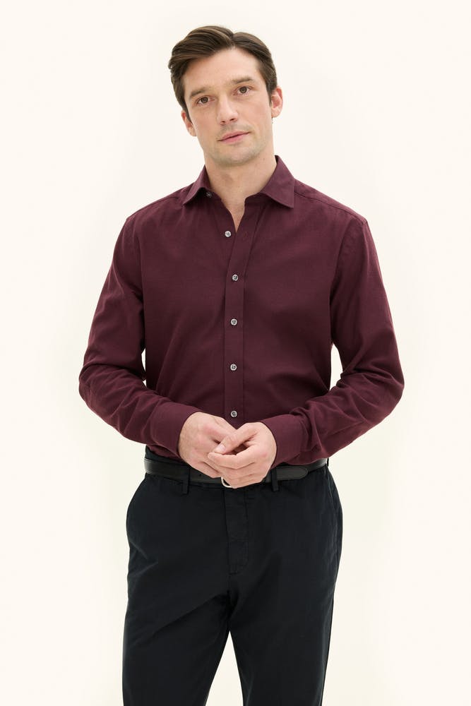 Regular Fit Cut Away Børstet Flanellskjorte