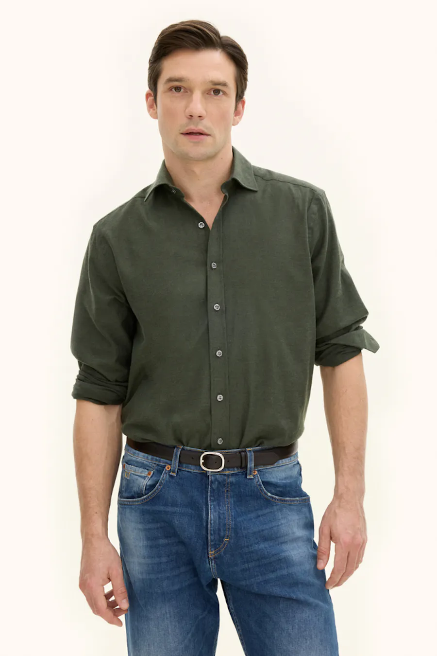 Regular Fit Cut Away Børstet Flanellskjorte