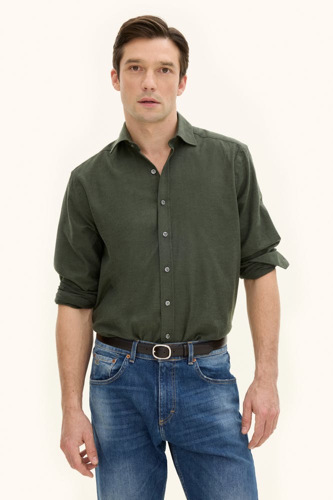 Regular Fit Cut Away Børstet Flanellskjorte