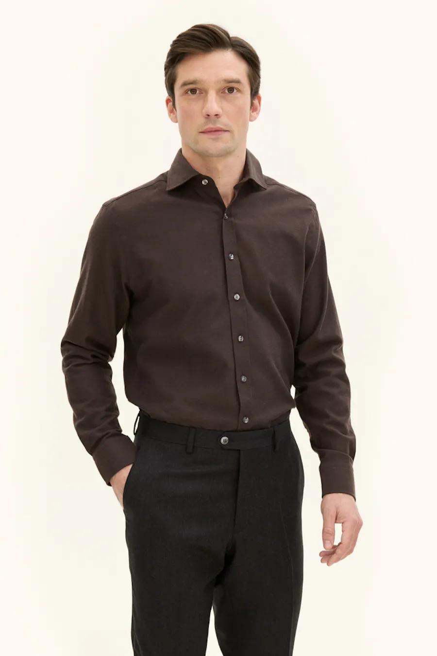 Regular Fit Cut Away Børstet Flannelskjorte