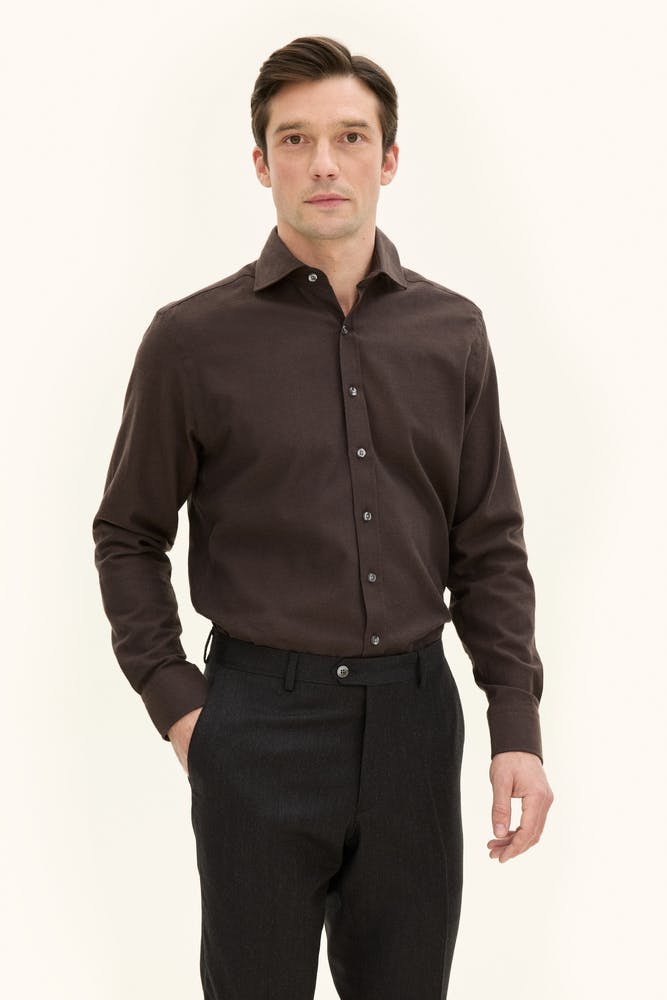 Regular Fit Cut Away Børstet Flanellskjorte