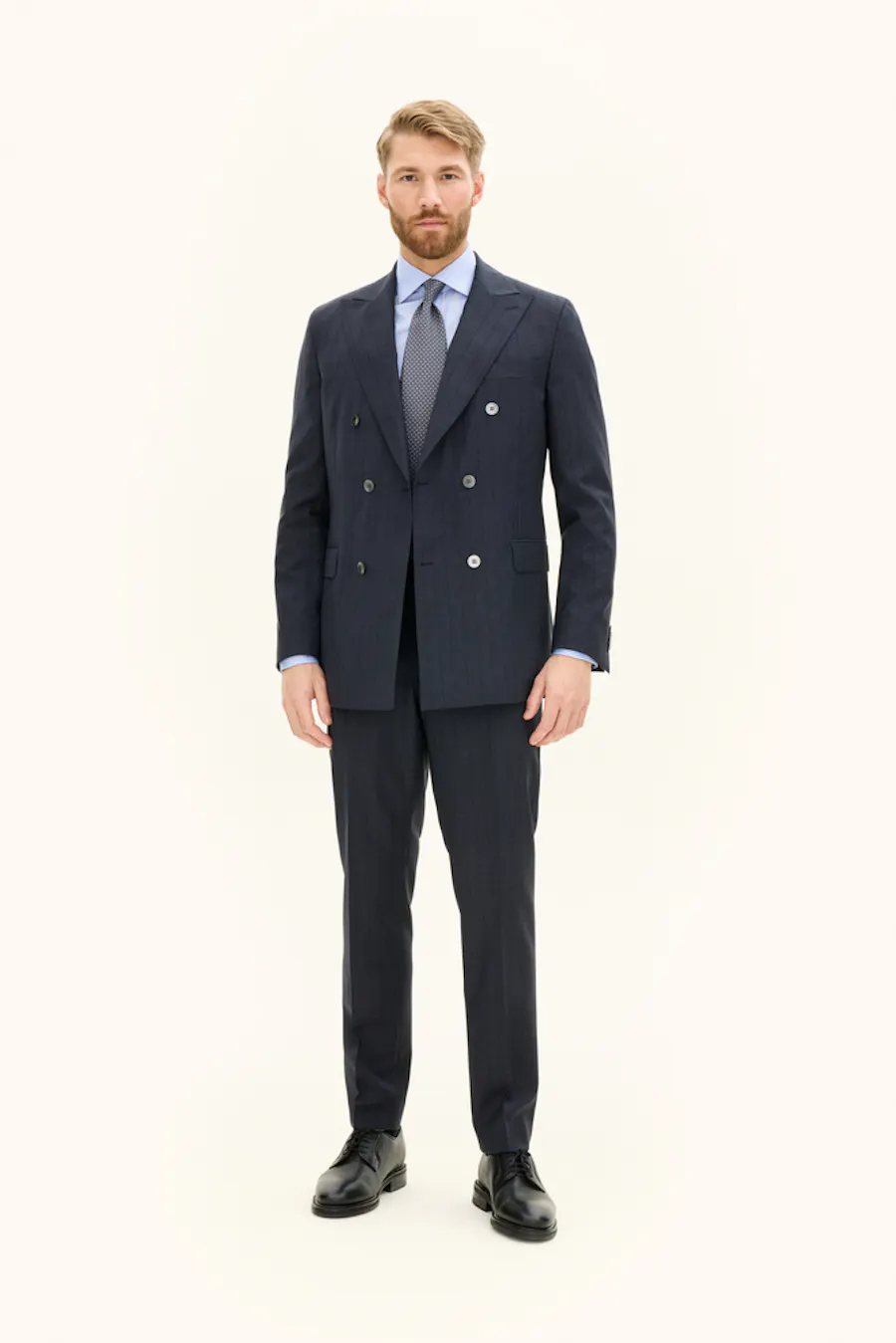Regular Fit Double Breasted Striped Wool Suit