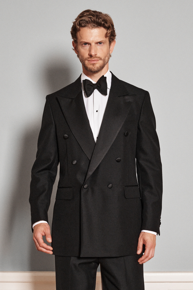 Regular Fit Double Breasted Structured Tuxedo Blazer