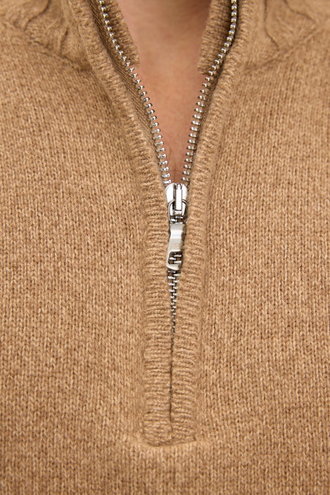Regular Fit Half Zip - Beige | Oscar Jacobson