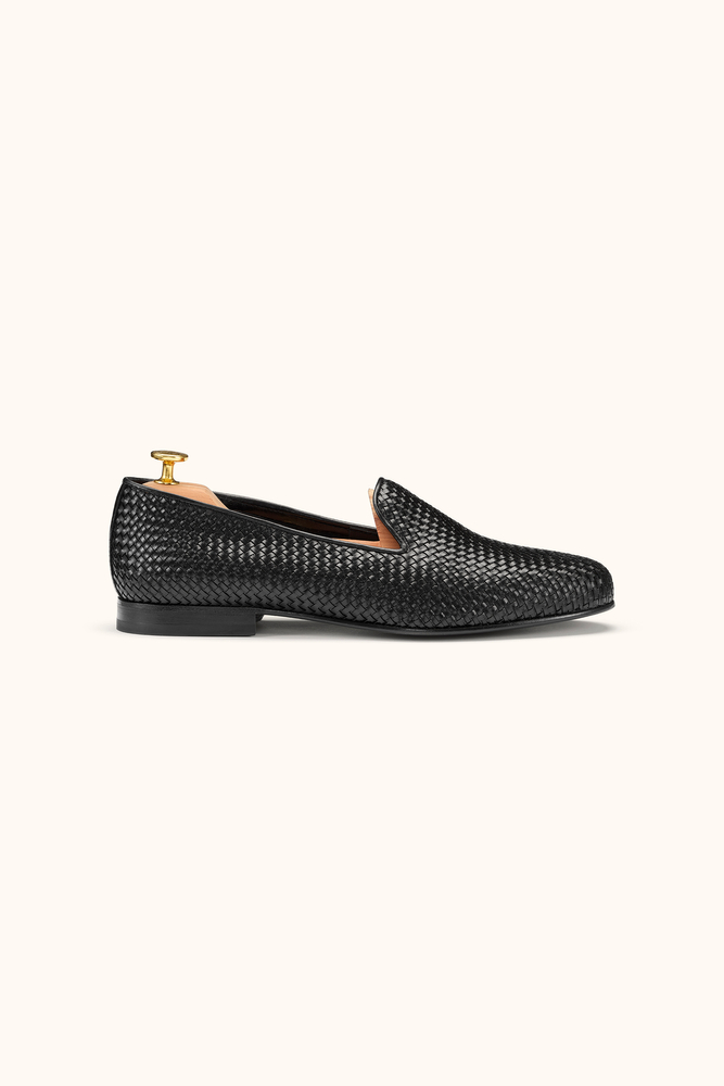 Braided Tuxedo Slippers Box Calf Leather