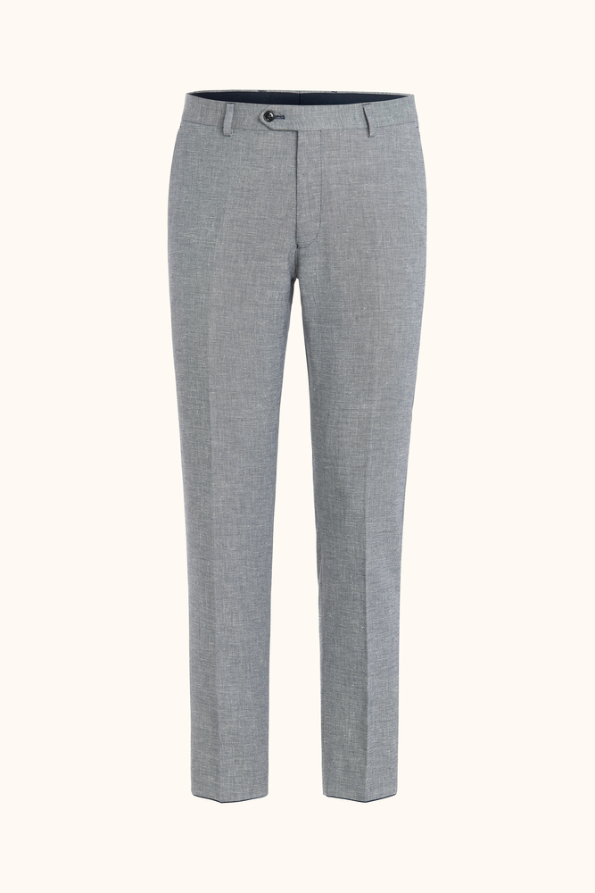 Slim Fit Checked Linen Blend Trousers