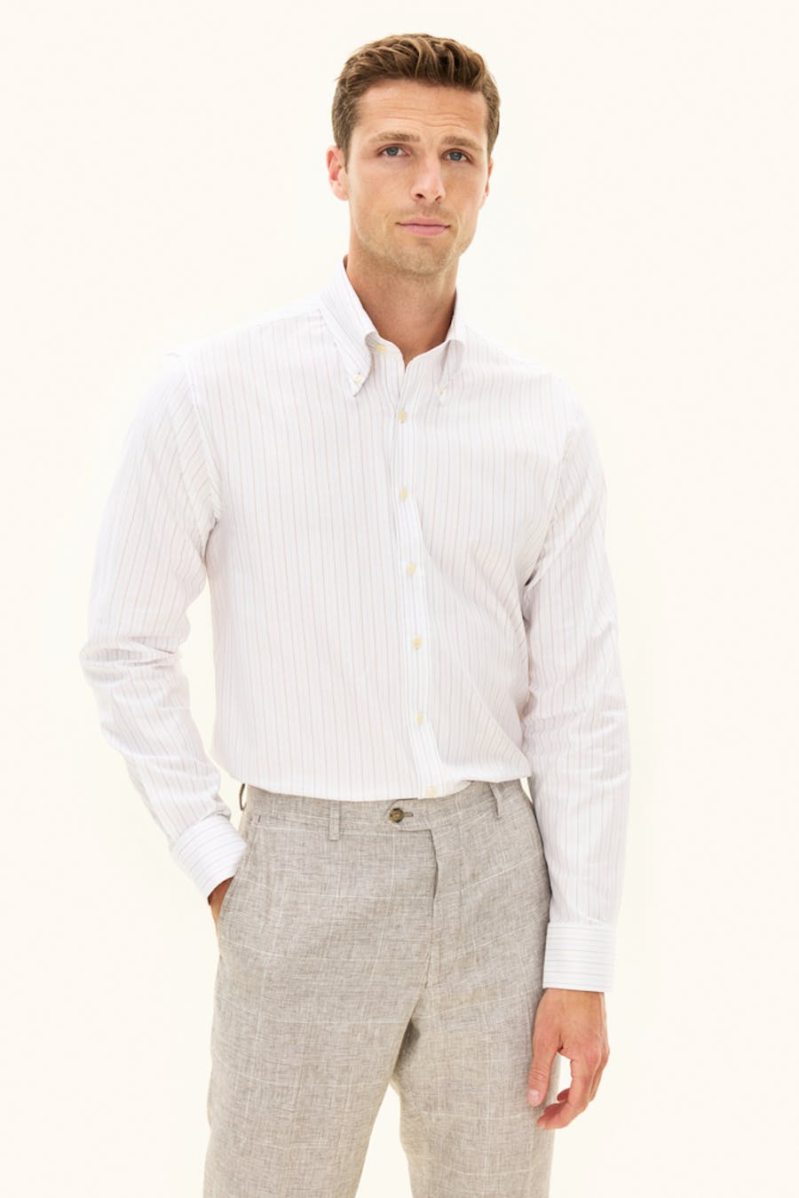 Regular Fit Button Down Stripete Skjorte