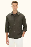 Straight Fit Bowling Collar Twill Skjorte