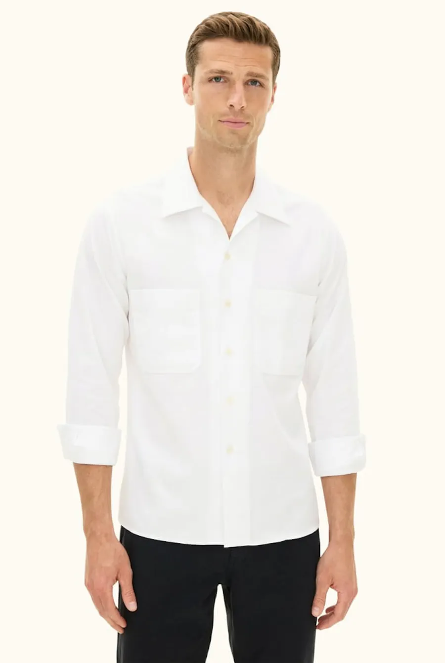 Straight Fit Bowling Collar Twill Skjorte