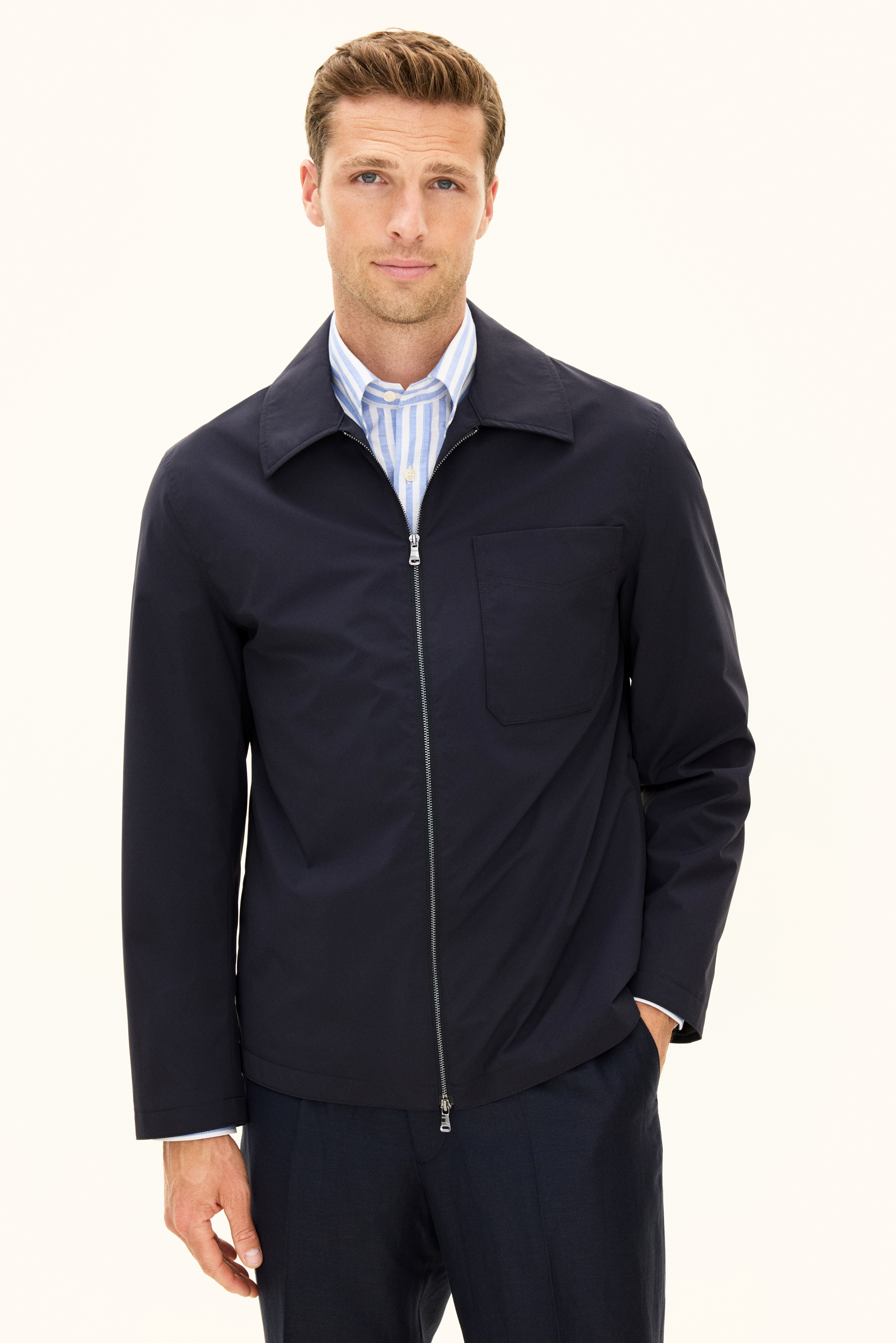 Light Zipped Shirt Jacket - Dark blue | Oscar Jacobson