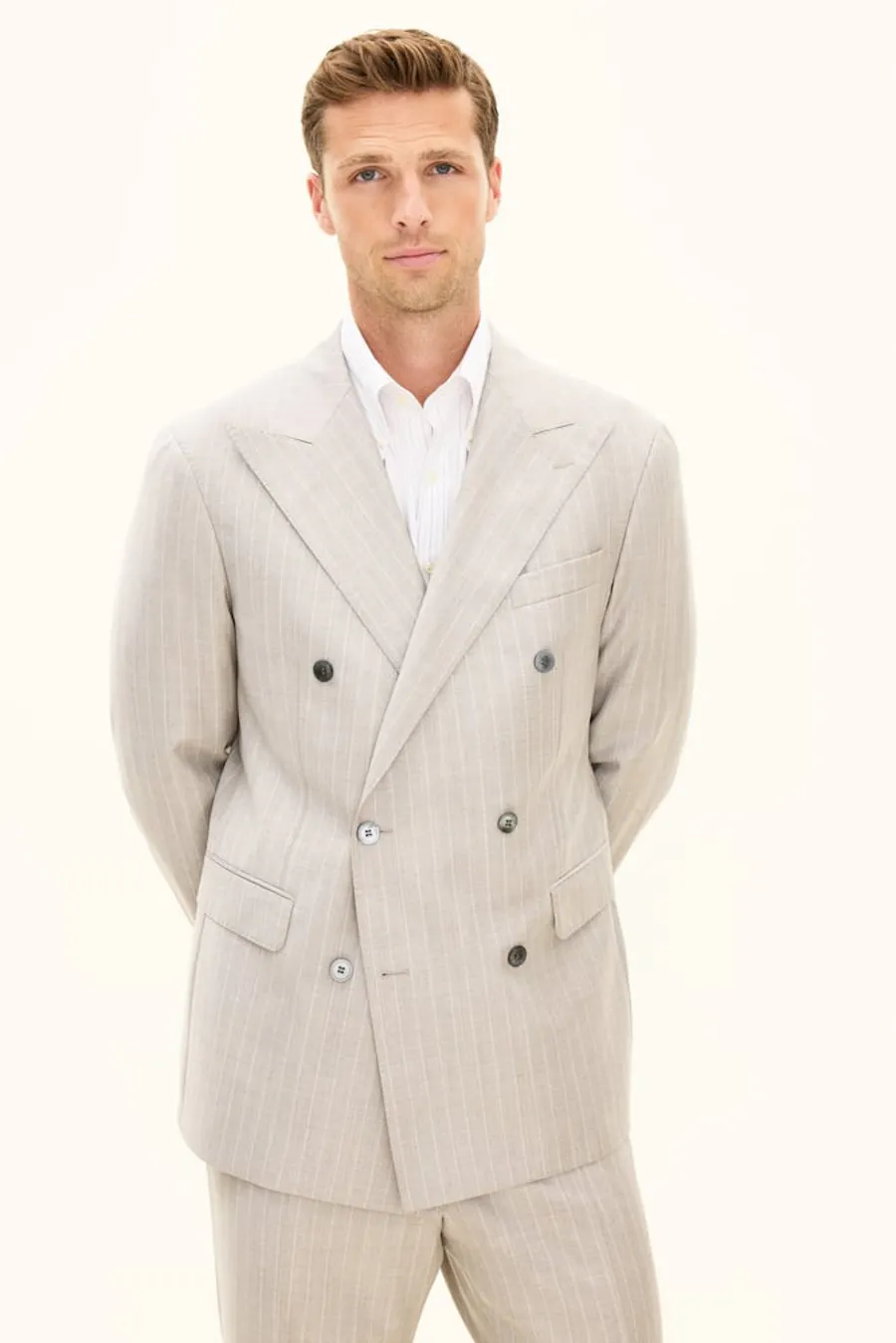 Regular Fit Double Breasted Striped Wool Blazer