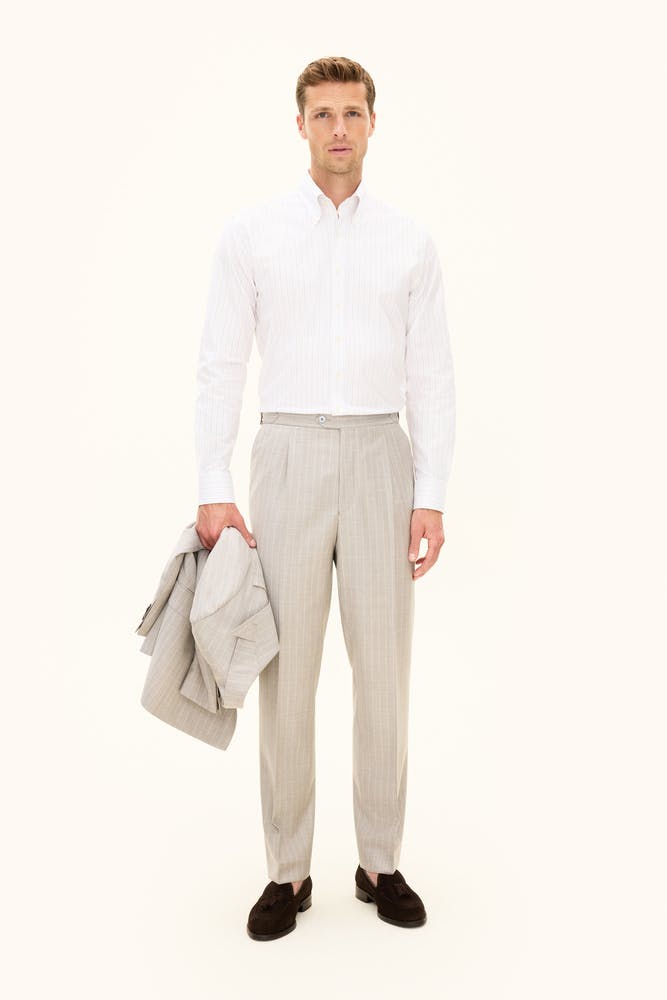 Regular Fit Stripete Ullbukser Høy Midje