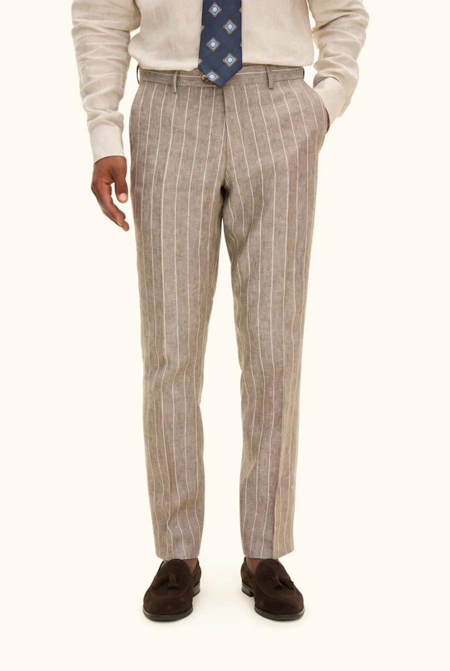 Regular Fit Linen Stipe Trousers