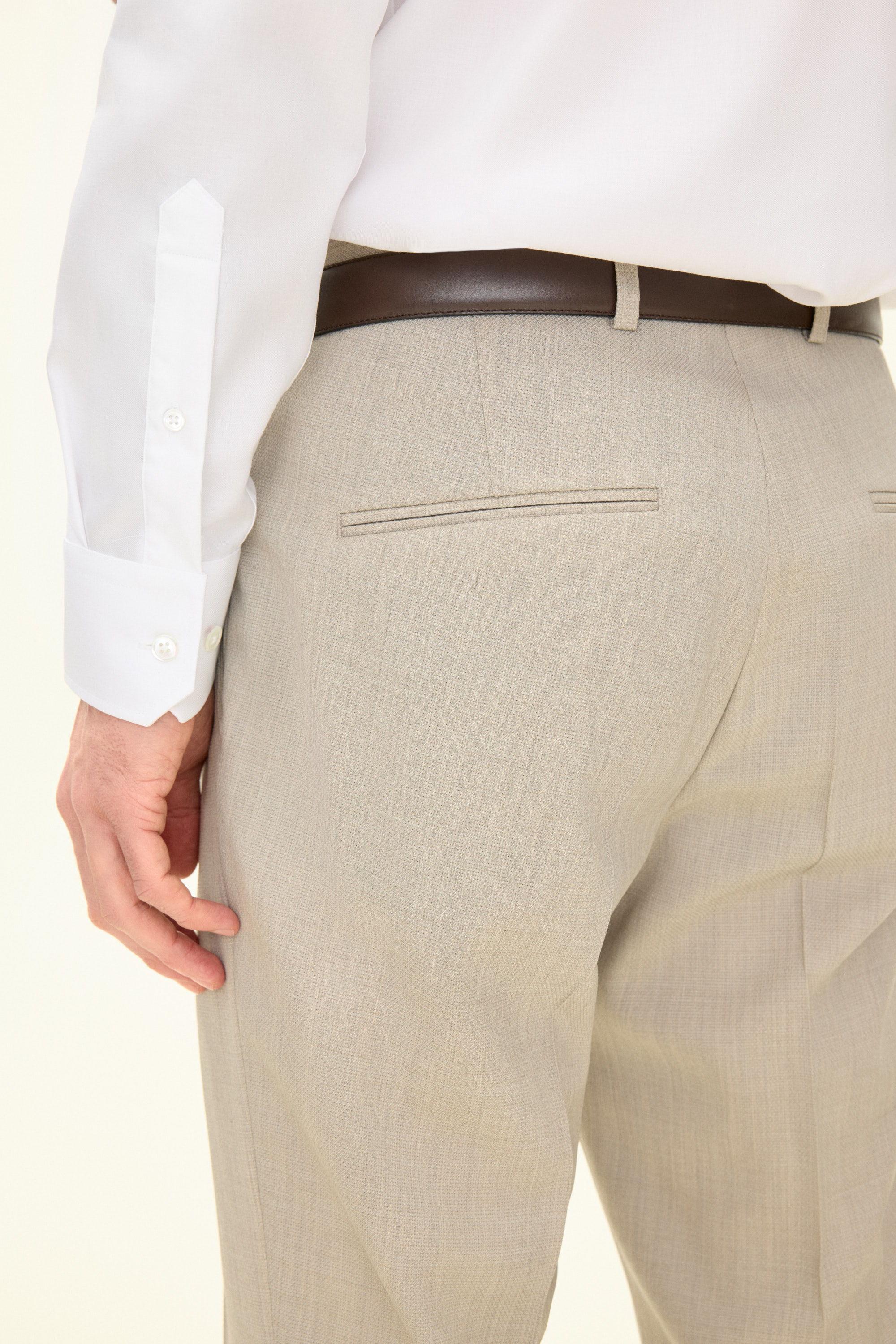 Regular Fit Tropical Wool Trousers - Beige | Oscar Jacobson