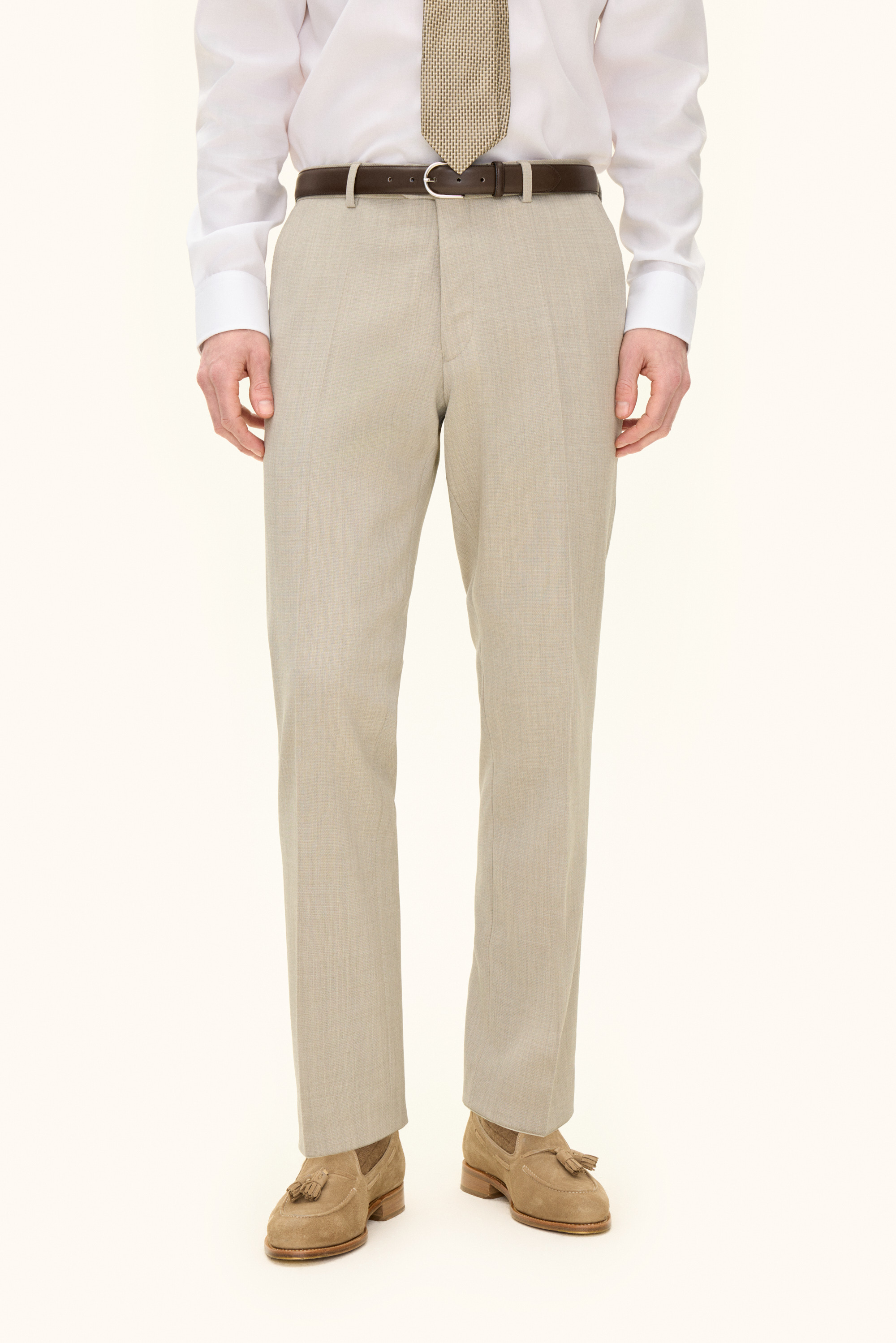 Regular Fit Tropical Wool Trousers - Beige | Oscar Jacobson