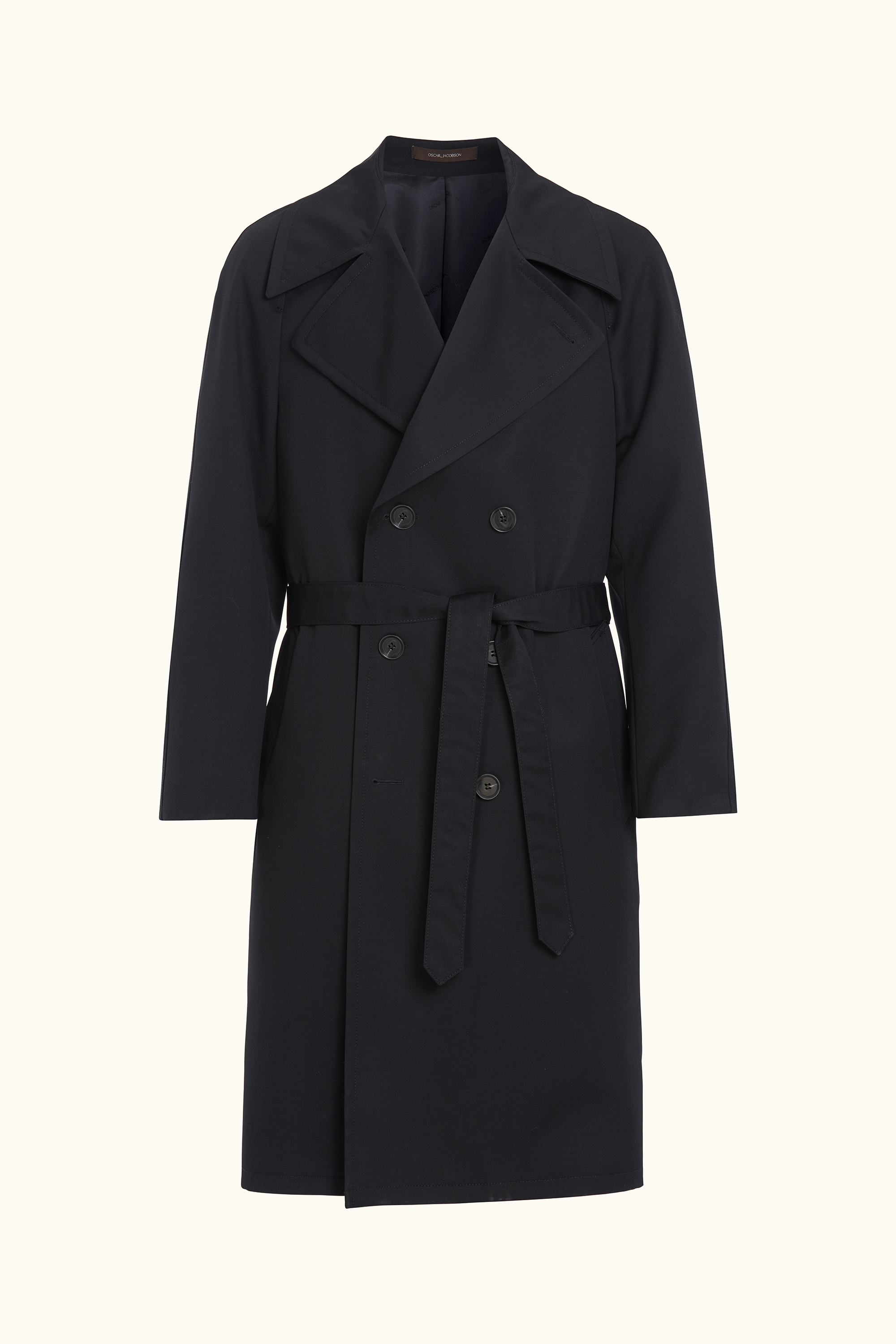 Double Breasted Gabardine Raglan Coat - Dark blue | Oscar Jacobson