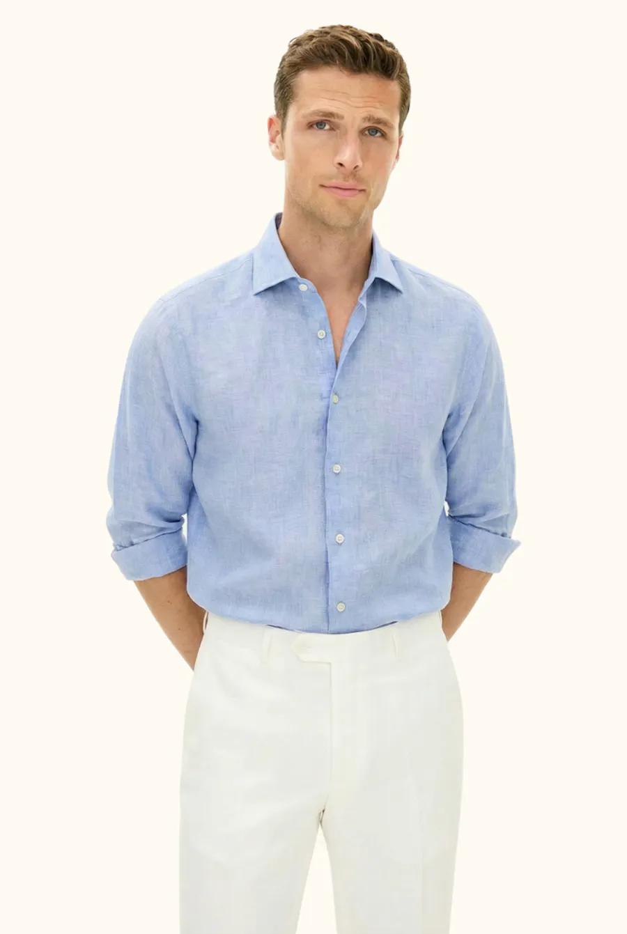 Regular Fit Cut Away Hør Skjorte