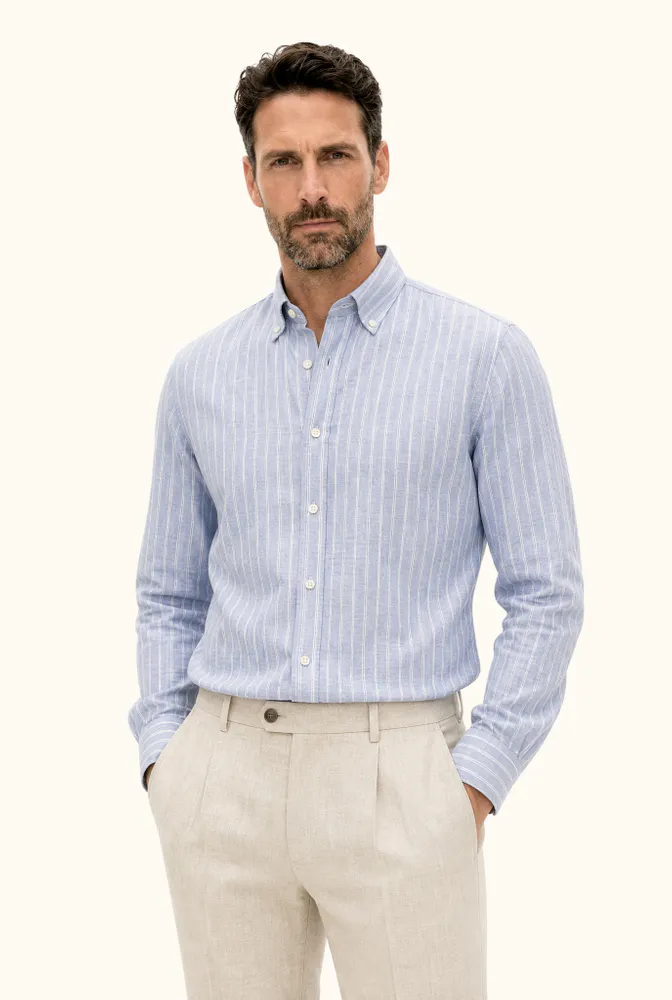 Regular Fit Button Down Multistripe Skjorte
