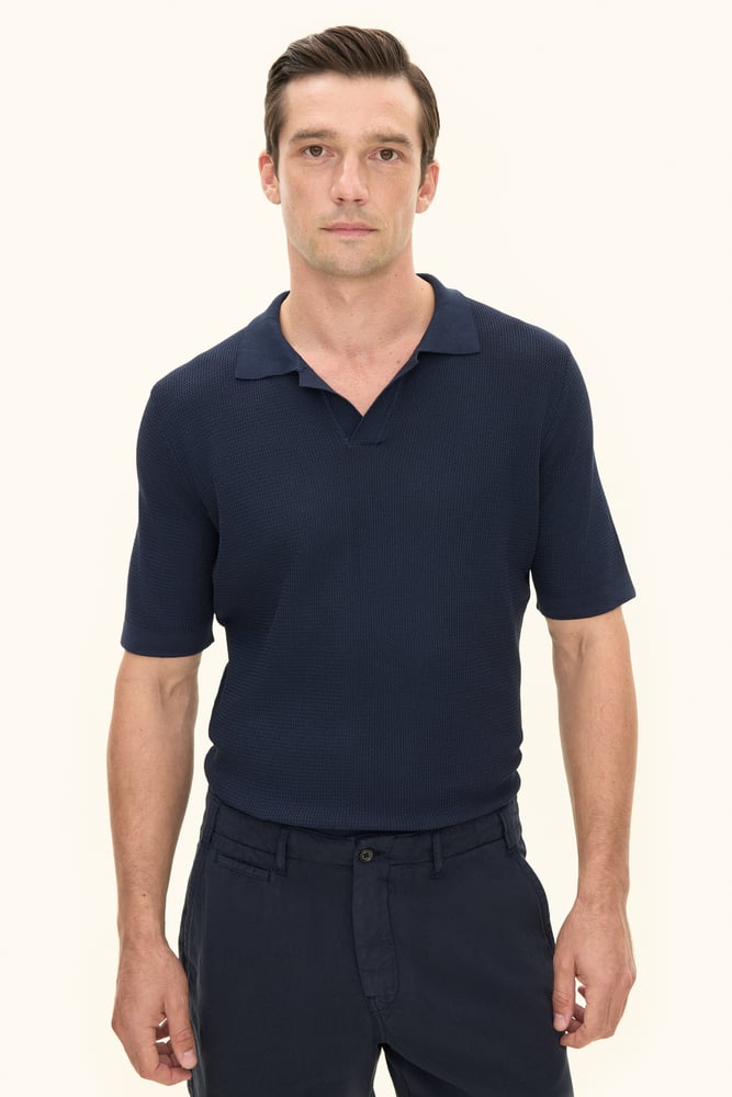 Regular Fit Cotton Polo Shirt - Dark blue | Oscar Jacobson