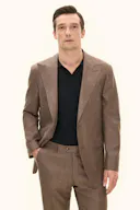 Regular Fit Double Breasted Wool Linen Twill Blazer