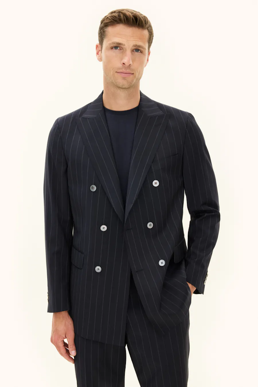 Regular Fit Dobbeltradet Stribet Uldblazer