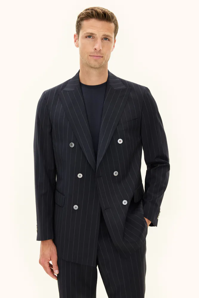 Regular Fit Dobbeltradet Stribet Uldblazer