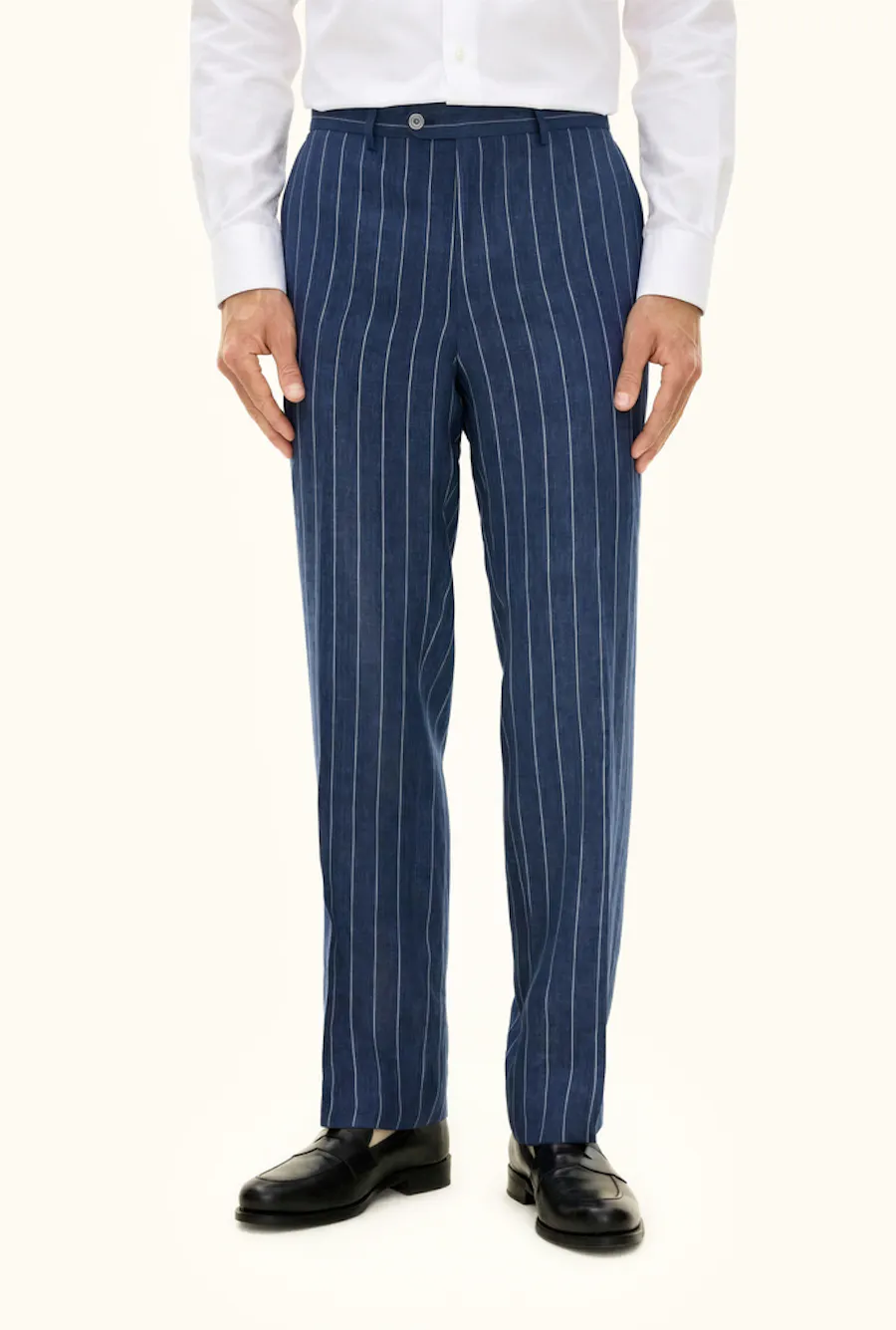 Regular Fit Stribede Hørbukser Høj Talje