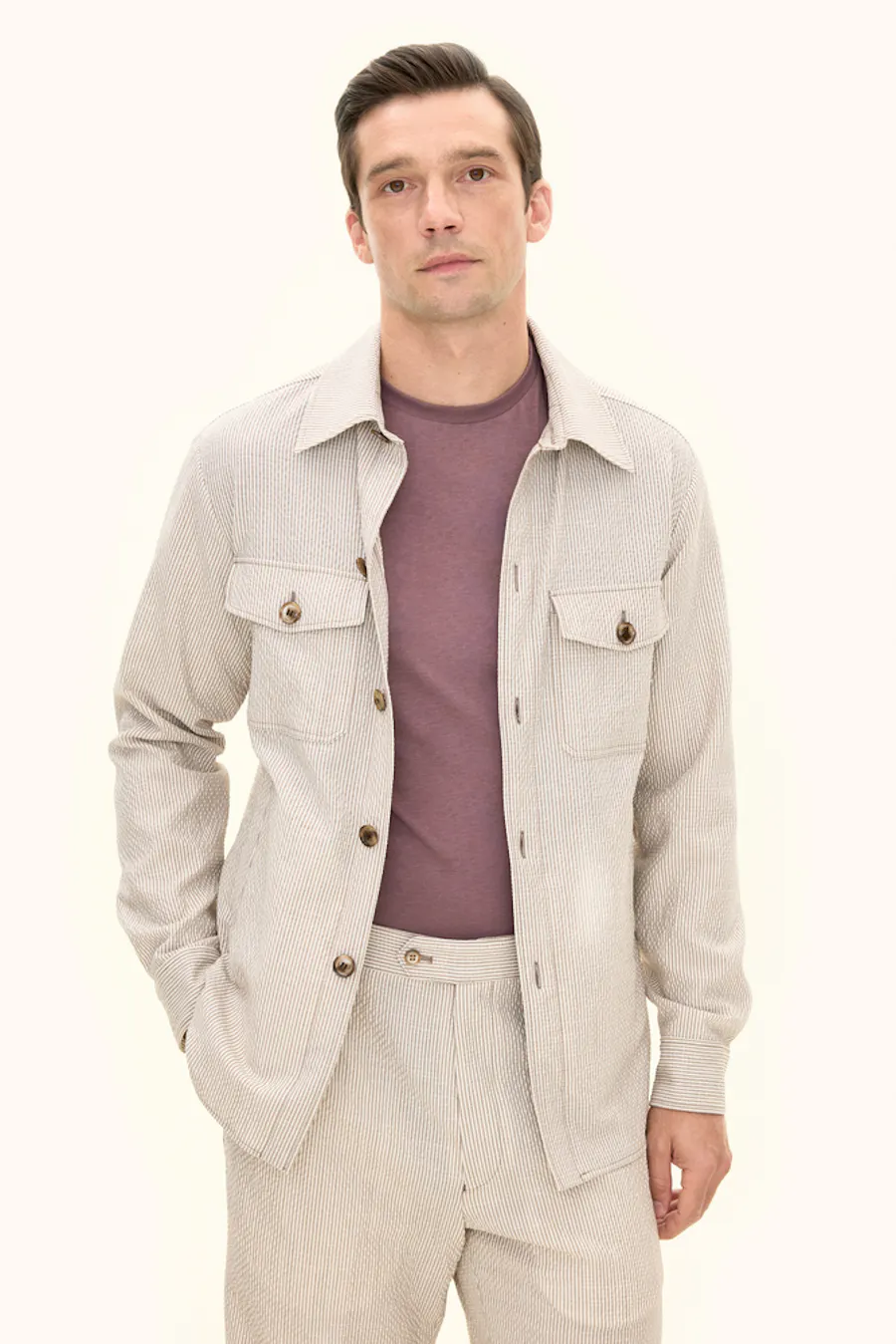 Regular Fit Stripete Seersucker Skjortejakke