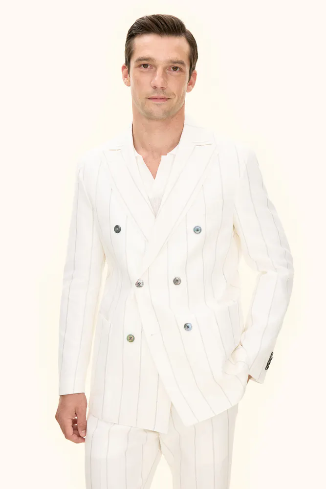 Regular Fit Dobbeltradet Stripe Hørblazer