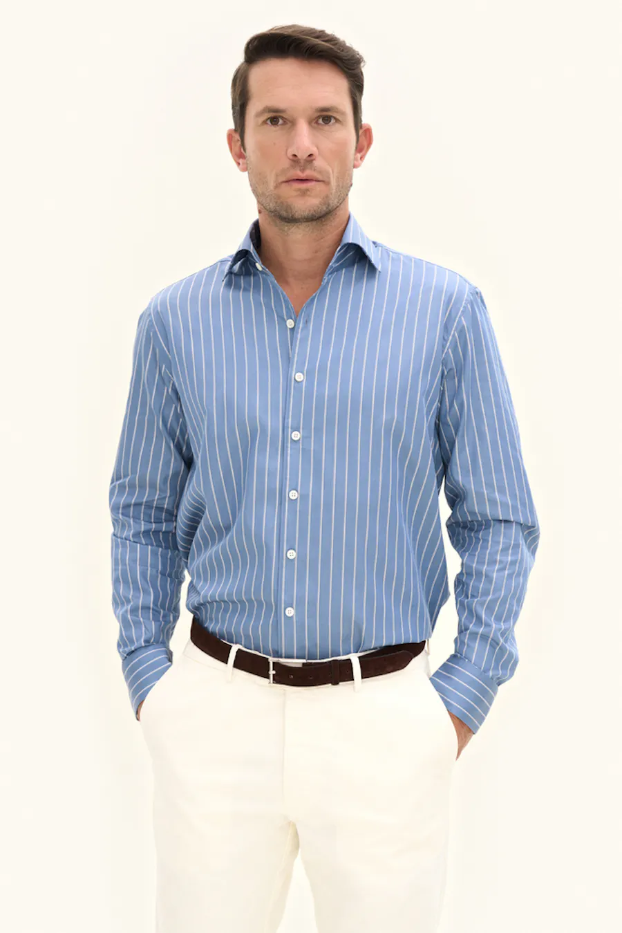 Regular Fit Stribet Skjorte One Piece-Krave