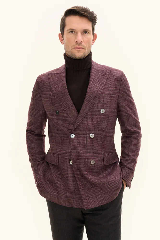 Regular Fit Dobbeltradet Glencheck Blazer Uld & Silke