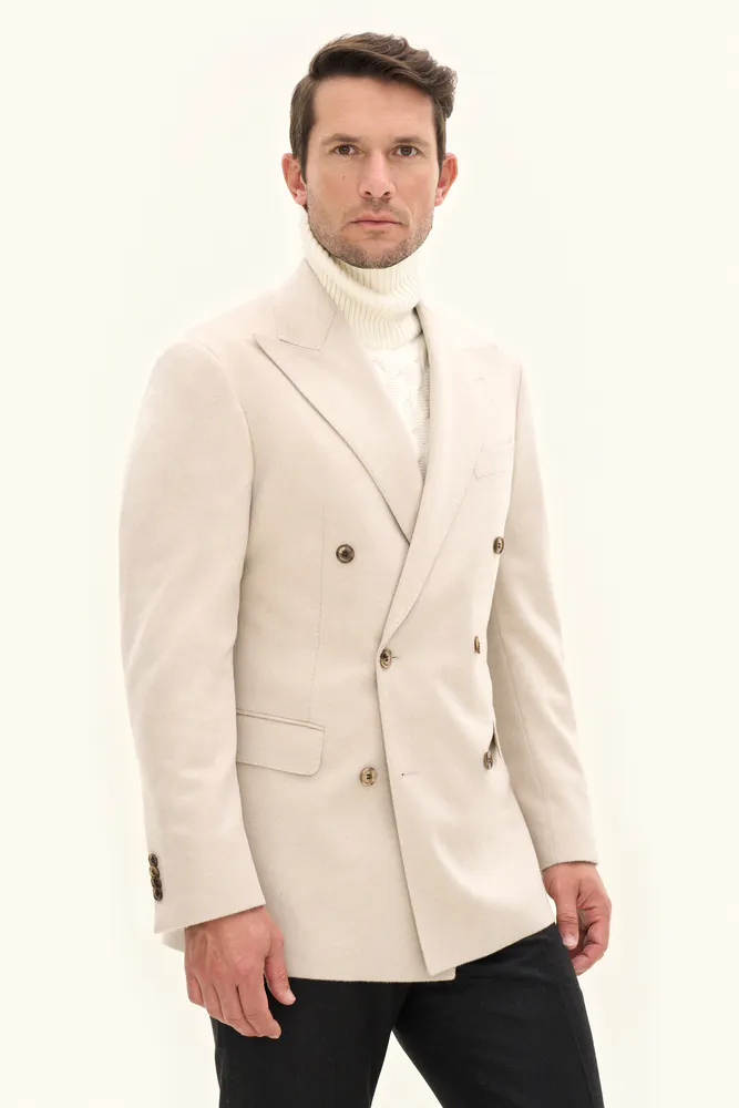 Regular Fit Double Breasted Brushed Wool & Cashmere Blazer