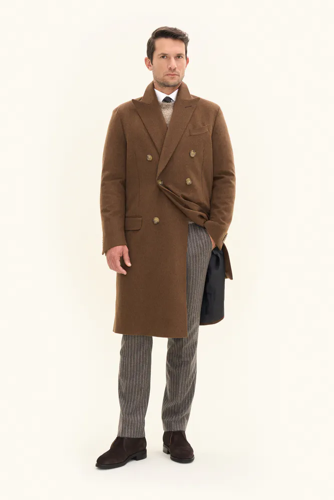 Regular Fit Double Breasted Brushed Wool Coat