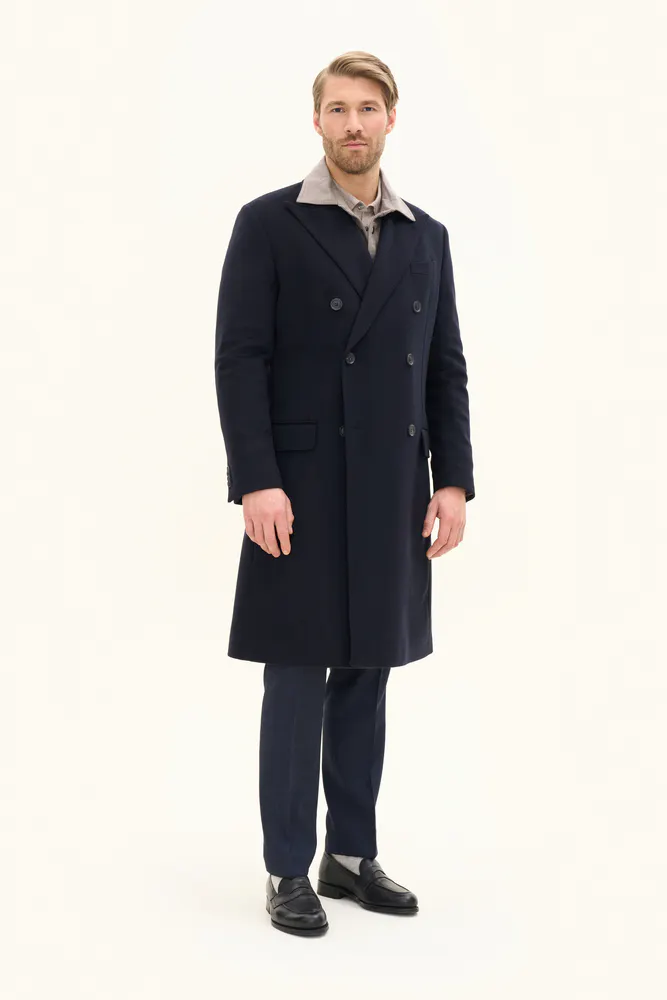 Regular Fit Double Breasted Brushed Wool Coat
