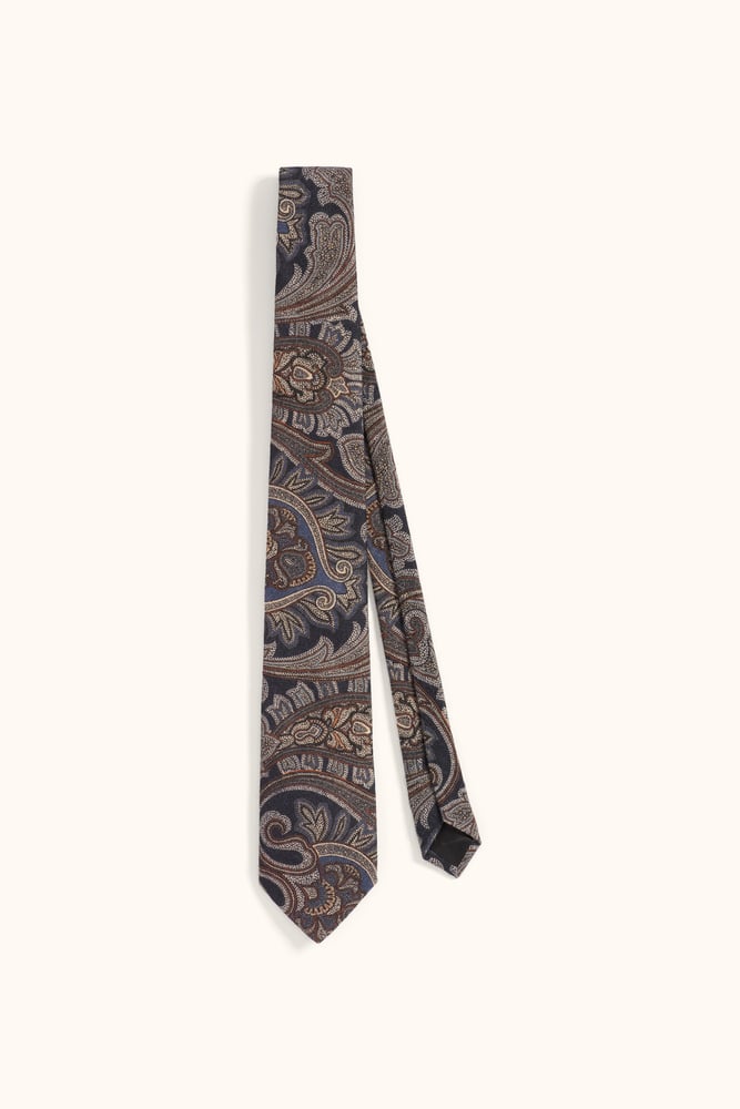 7-Fold Tile Pattern Silk Tie - Dark blue | Oscar Jacobson