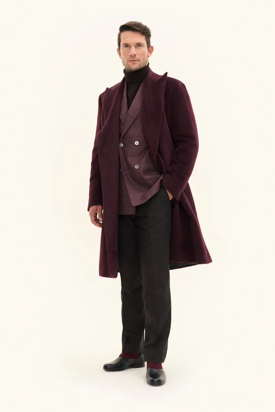 Regular Fit Double Breasted Brushed Lama Coat