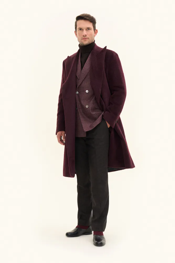 Regular Fit Double Breasted Brushed Lama Coat